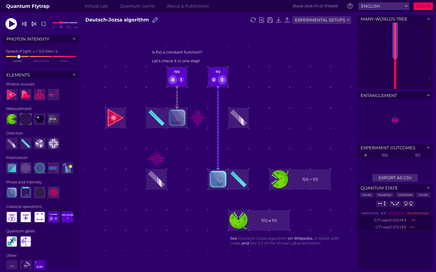 Deutsch–Jozsa algorithm experiment in Virtual Lab